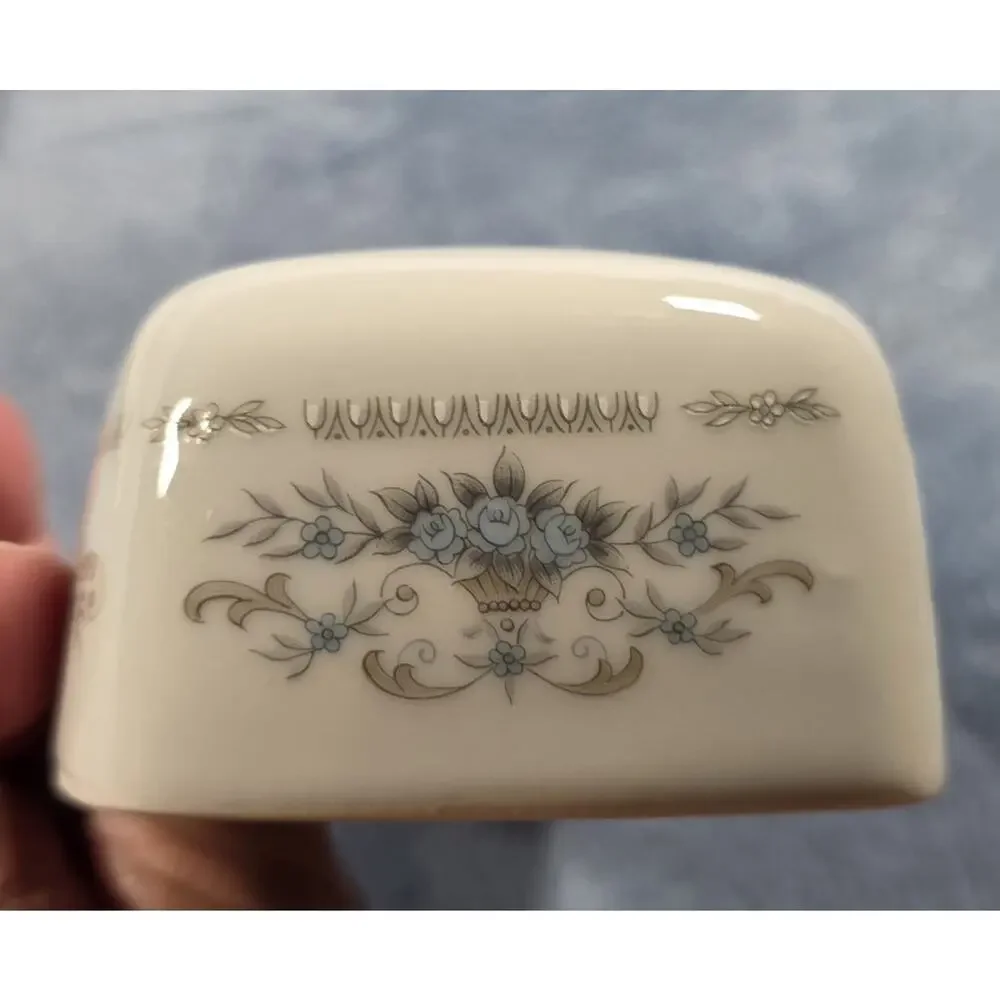 Vintage Diane Japan Fine Porcelain Covered Butter Dish Blue Floral Silver Trim